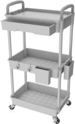 3 Tier Rolling Utility Cart with Drawer, Utility Cart Made of Multifunctional Storage Organizer Tool for Kitchen,Bathroom,Living Room,Office(Gray)