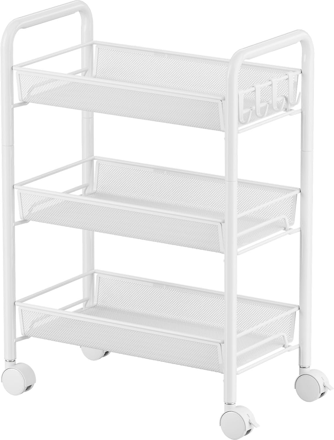 613zJtoezlL._AC_SL1500_.jpg 3-Tier Rolling Utility Storage Rack Cart on Wheels, Trolley Craft cart, Multi-Purpose Organizer Shelf, White - Image 1