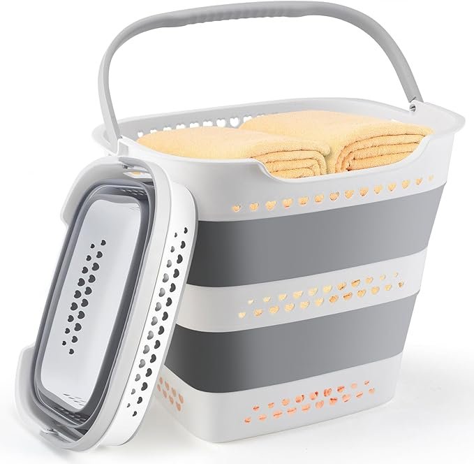 614ooI0jmL._AC_SX679_.jpg Folding Pop-Up Laundry Basket - Portable Plastic Dirty Laundry Basket with Comfortable Handle - Image 1