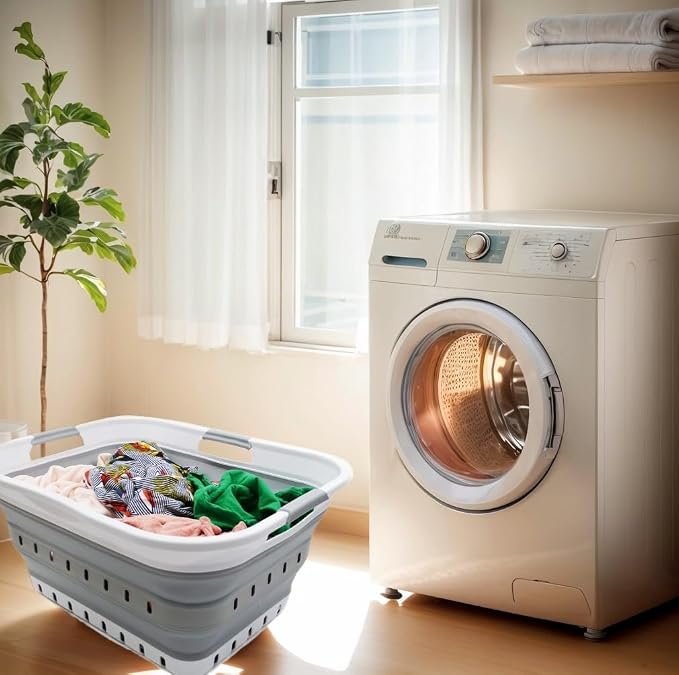 617EBRoiZL._AC_SX679_.jpg 42L Folding Plastic Laundry Basket - Pop-Up Design - Space-Saving and Suitable for Clothes Organizing and Storage - Image 1