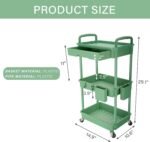 3 Tier Rolling Utility Cart with Drawer,Rolling Storage Cart,Storage Cart for Kitchen,Bathroom,Living Room, Organizer with Iron Wheels(Green) - Image 2