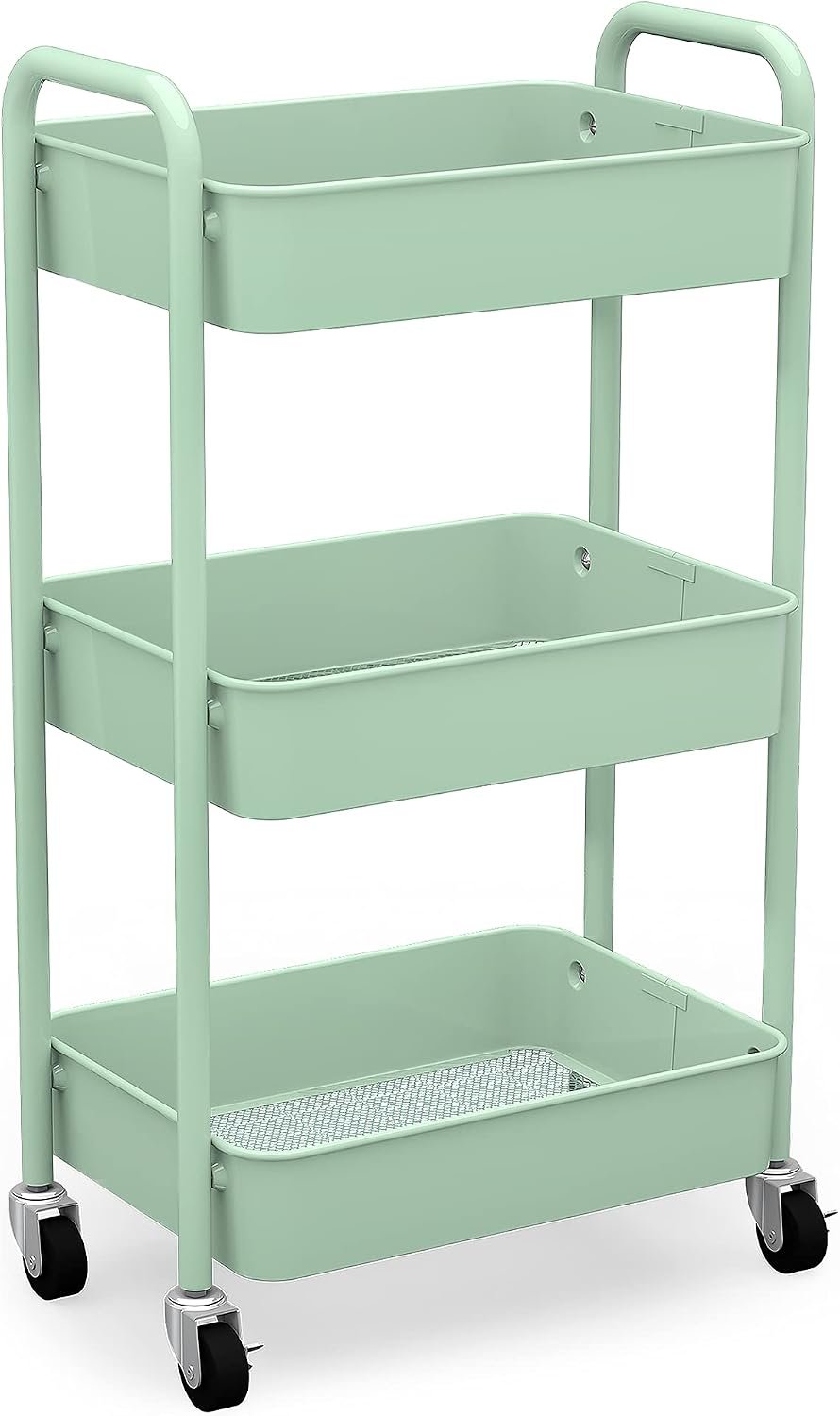61NuGcw3QS._AC_SL1500_.jpg 3-Tier Rolling Metal Storage Organizer - Mobile Utility Cart, Kitchen Cart with Caster Wheels (Aqua Green) - Image 1