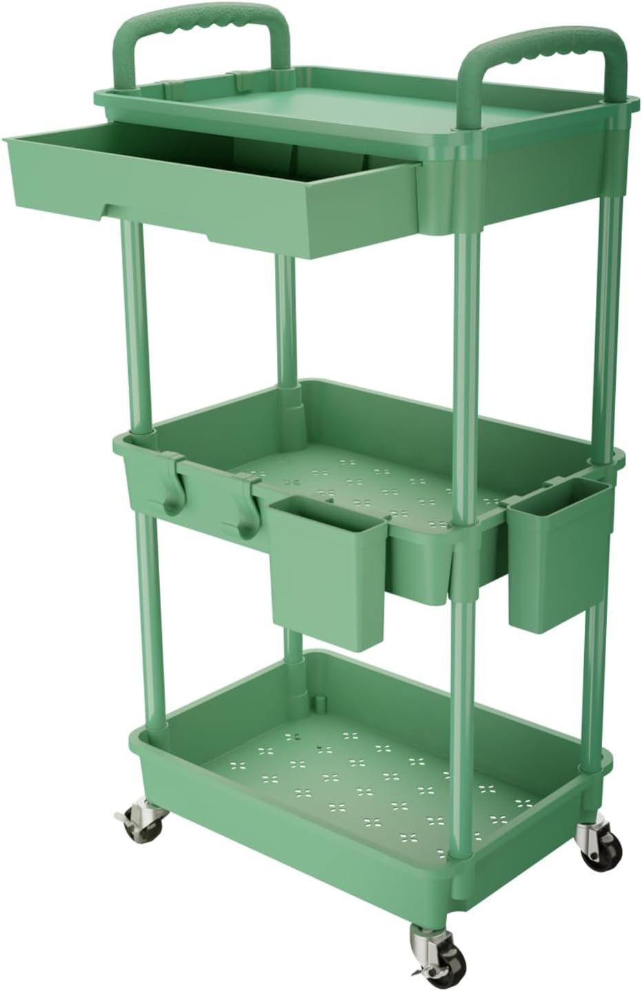 61Two4gOWL._AC_SL1500_.jpg 3 Tier Rolling Utility Cart with Drawer,Rolling Storage Cart,Storage Cart for Kitchen,Bathroom,Living Room, Organizer with Iron Wheels(Green) - Image 1