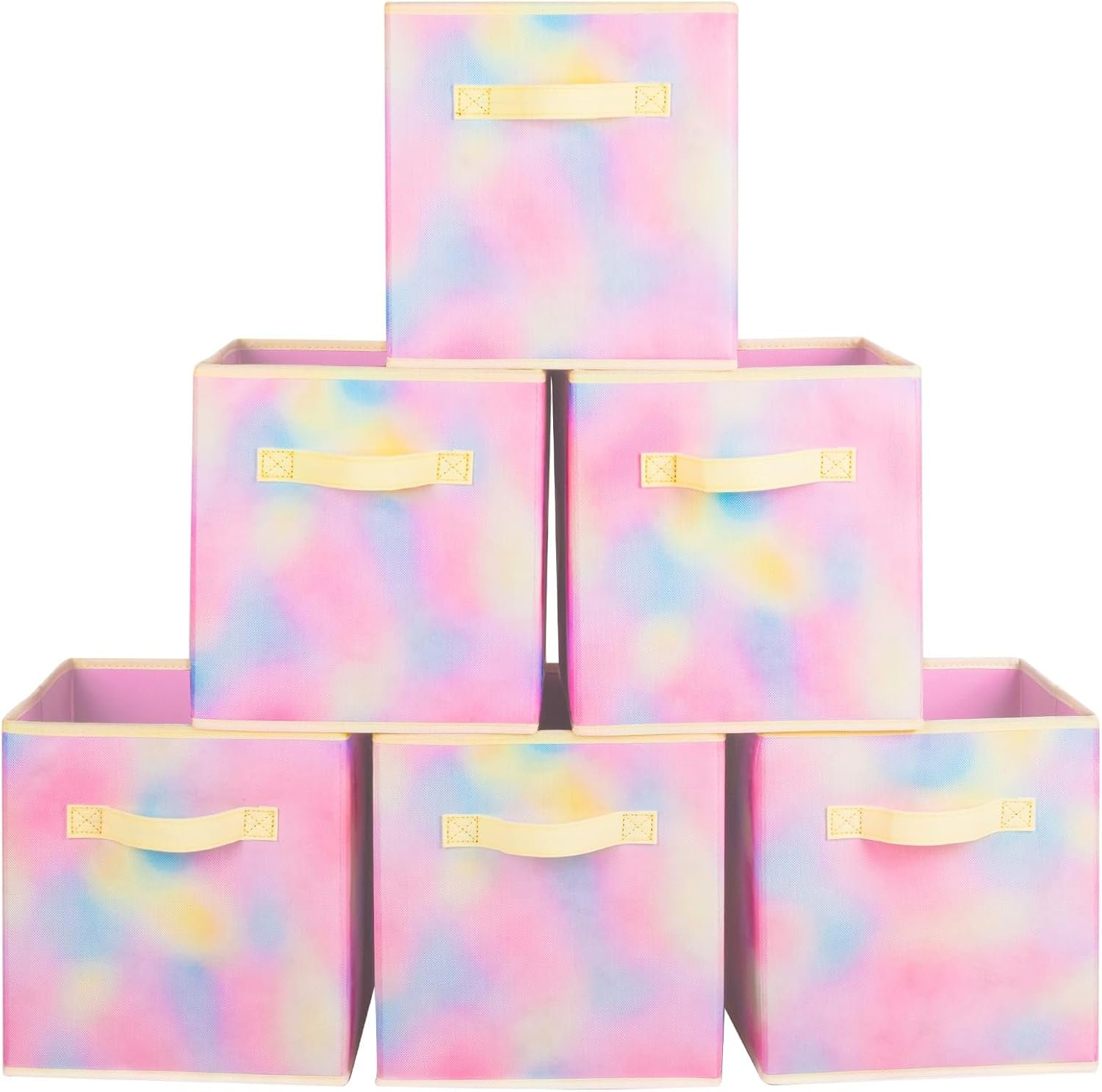 61XAgWkS6-L._AC_SL1500_.jpg Storage Bins, Foldable Fabric Storage Cubes And Cloth Storage Organizer Drawer For Closet And Toys Storage, 6 Pack (Chromatic Tie Dye) - Image 1