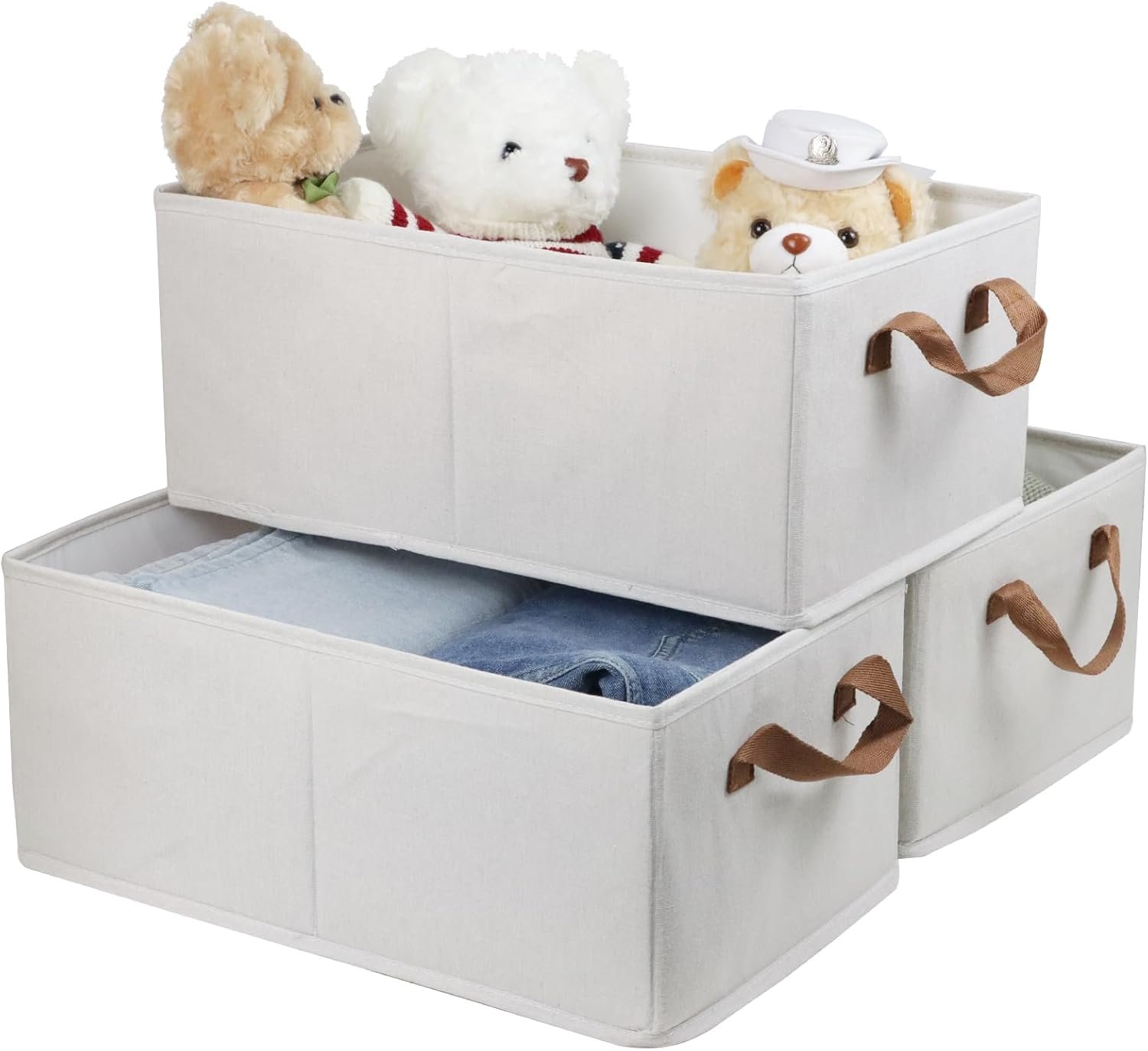61aLWshSDrL._AC_SL1500_.jpg Pack of 3 Large Capacity Storage Bins Closet Organizer System, Sturdy Foldable Storage Boxes for Organizing Clothing, Sheets, Toys, Books - Shelf Organizer Shelves Basket Storage Bin - Image 1