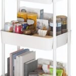 3-Tier Plastic Rolling Utility Cart with Handle, Multi-Functional Storage Trolley for Office, Living Room, Kitchen, Movable Storage Organizer with Wheels, White