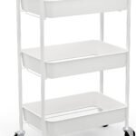 3-Tier Rolling Metal Storage Organizer - Mobile Utility Cart Kitchen Cart with Caster Wheels, White
