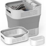 35L Collapsible Plastic Laundry Basket, Portable Clothes Storage Basket with Handle and Hanging Basket