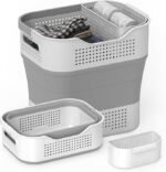 35L Collapsible Plastic Laundry Basket, Portable Clothes Storage Basket with Handle and Hanging Basket