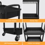 3 Tier Rolling Utility Cart with Drawer, Utility Cart Made of Multifunctional Storage Organizer Tool for Kitchen,Bathroom,Living Room,Office(Black) - Image 2