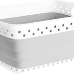 Collapable Plastic Laundry Basket, Space-Saving with Comfortable Handle, 45L Gray Storage Basket