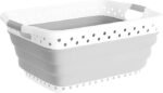 Collapable Plastic Laundry Basket, Space-Saving with Comfortable Handle, 45L Gray Storage Basket