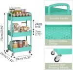 3-Tier Plastic Rolling Utility Cart with Handle, Multi-Functional Storage Trolley for Office, Living Room, Kitchen, Movable Storage Organizer with Wheels, Green - Image 2