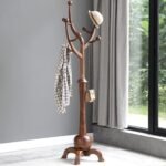 Coat Rack Freestanding Wood Coat Tree Rack with 8 Hooks, Creative Design Tree Branch-look, Standing Coat Rack Clothes Hanger Stand with Stury Base for Entryway, Hallway, Bedroom - Load 160lb (Walnut)