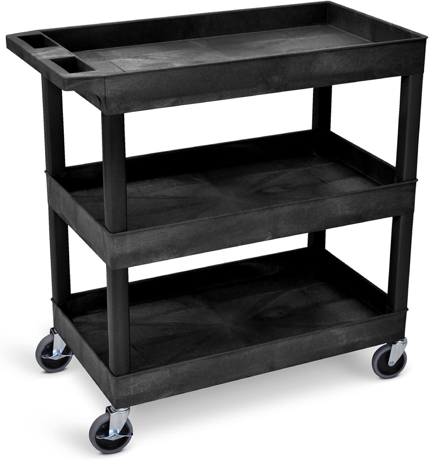 71LnmN03ufL._AC_SL1500_.jpg 3-Tier Rolling Utility Cart with Wheels | Supports 300 lbs. Total | Heavy-Duty Capacity for Garage Storage, Office Spaces, & Kitchen Use | Durable Tool Cart with Locking Wheels (Black, 32 x 18) - Image 1