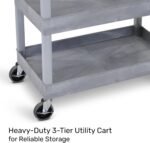 3-Tier Rolling Utility Cart with Wheels | Supports 300 lbs. Total | Heavy-Duty Capacity for Garage Storage, Office Spaces, & Kitchen Use | Durable Tool Cart with Locking Wheels (Gray, 32 x 18) - Image 2