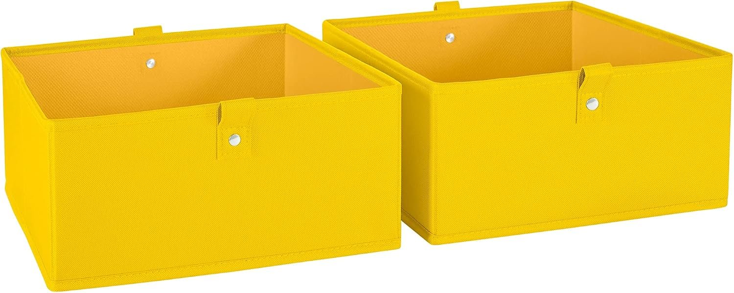 71R-AzIinxL._AC_SL1500_.jpg Kids 2pc Folding Storage Bins Set - 10.5” Bin Organizer with Handles - Yellow Closet Organizers & Storage for Toys, Games, Shoes - Foldable Cube Storage Organizer Bins for Playroom, Nursery - Image 1
