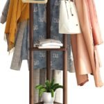 Rotary Coat Rack Stand with 8 Hooks, Bamboo Wood Coat Tree for Clothes/Bags/Hats, Large Coat Rack Freestanding for Entryway (Brown_triangle)