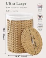 Willow laundry basket with lid, 90L capacity, with removable inner lining, suitable for bedroom and laundry room use. - Image 2