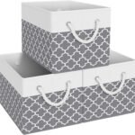 Storage Bins [3-Pack], Foldable Storage Baskets for Organizing Toys, Books, Shelves, Closet, Large Storage Box with Rope Handles, Sturdy Organizer Bins,Clover Grey