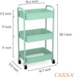 3-Tier Rolling Metal Storage Organizer - Mobile Utility Cart, Kitchen Cart with Caster Wheels (Aqua Green) - Image 2