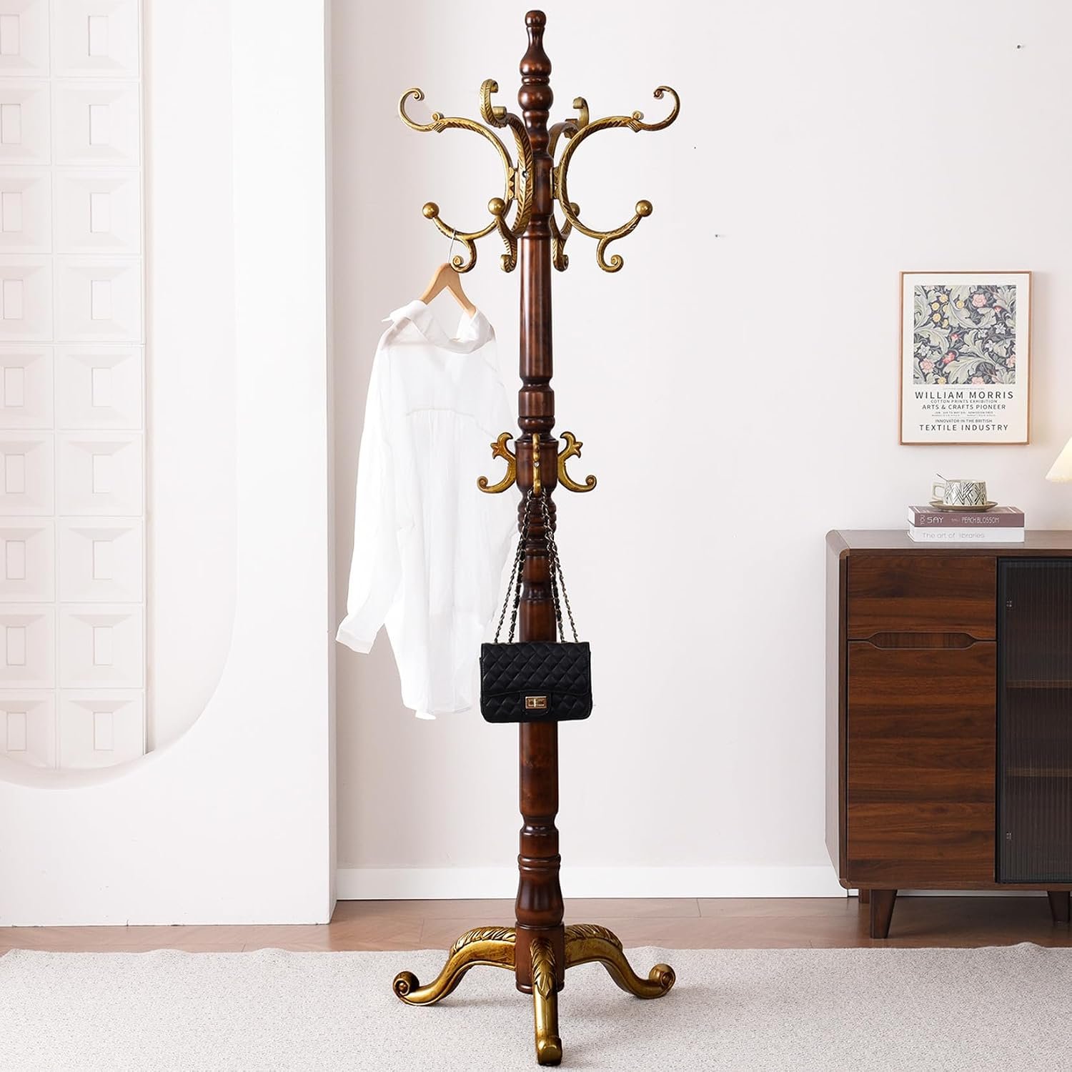 71ixYYIlDkL._AC_SL1500_.jpg Wooden Coat Racks, Retro 78" Coat Tree with 12 Hooks & Stable Triangular Base, Entryway Coat Rack Freestanding for Hat, Clothes, Scarves, Handbags, Umbrella (Vintage) - Image 1