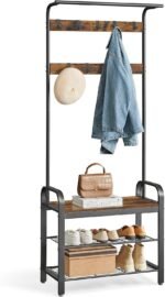 Coat Rack, Hall Tree with Shoe Bench for Entryway, Entryway Bench with Coat Rack, 4-in-1, with 9 Removable Hooks, a Hanging Rod, 13.3 x 28.3 x 72.1 Inches, Rustic Brown and Black