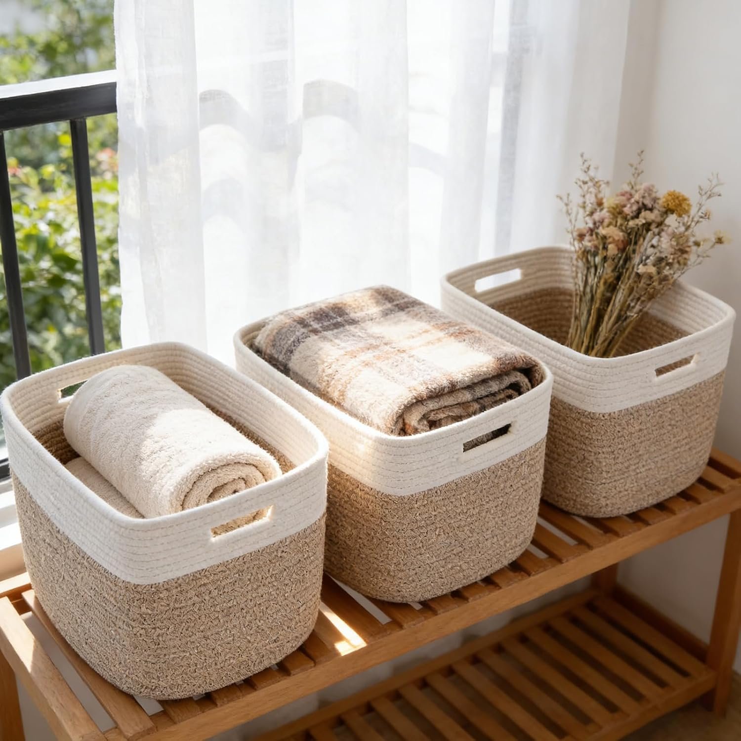 71oCjsrGFL._AC_SL1500_.jpg Woven Storage Baskets with Handles, Set of 3 - Image 1
