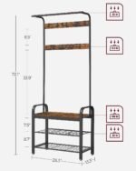 Coat Rack, Hall Tree with Shoe Bench for Entryway, Entryway Bench with Coat Rack, 4-in-1, with 9 Removable Hooks, a Hanging Rod, 13.3 x 28.3 x 72.1 Inches, Rustic Brown and Black - Image 2