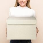Large 22 Quart [4-Pack] Linen Fabric Foldable Storage Bin Cube Organizer Basket with Flip-Top Lid & Handles, Clothes Blanket Box for Home, Office, Closet (14.6 x 9.5 x 9.5, Beige) - Image 2