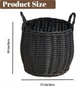 Round Woven Storage Basket with Handles, Black, 13" x 13" x 10.2" - Image 2