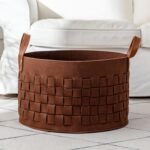 Large Round Felt Laundry and Blanket Storage Basket with Handle