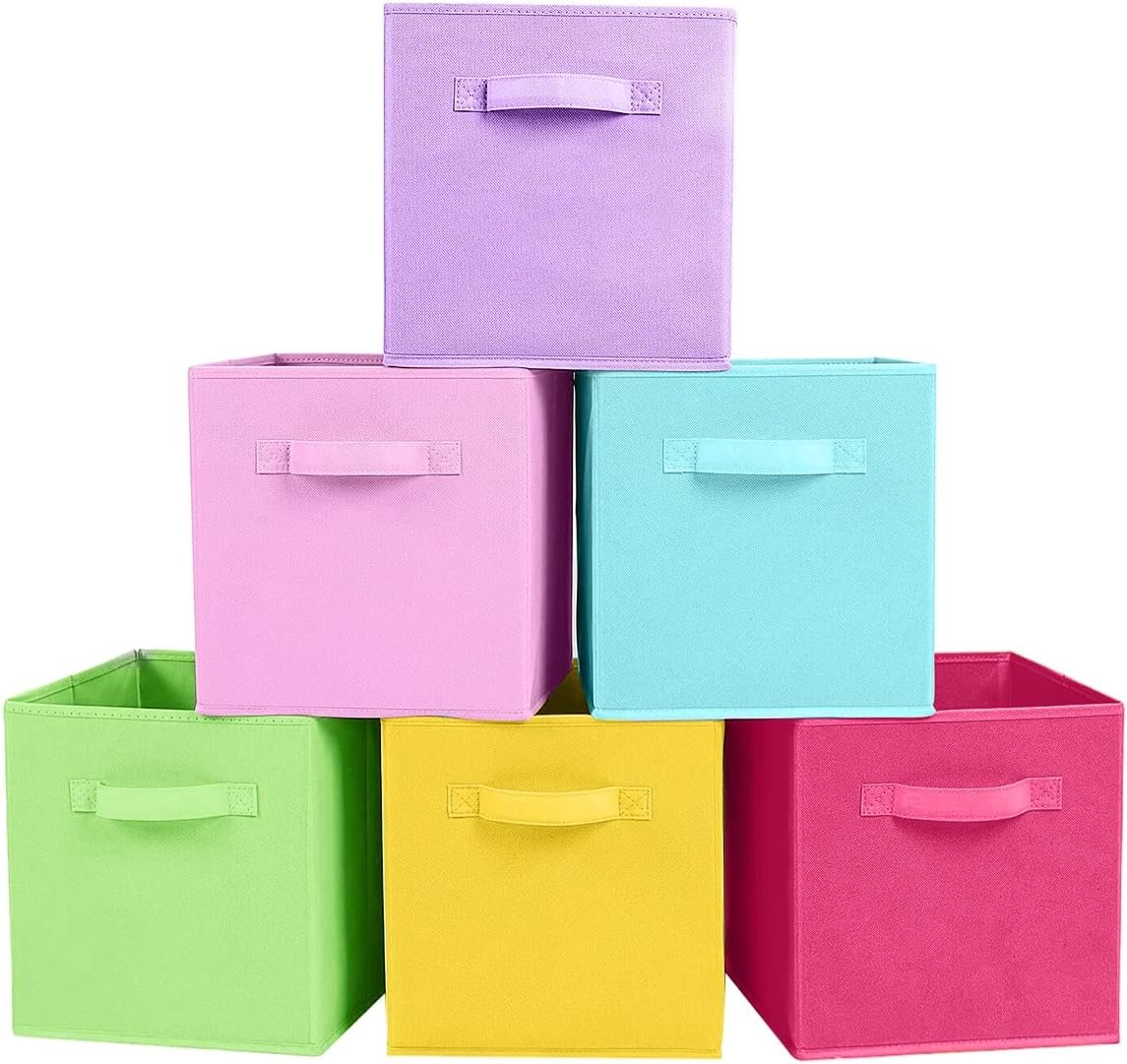 71z8LgZsByL._AC_SL1200_.jpg Foldable Fabric Storage Cubes And Cloth Organizer Drawer For Closet And Toys, 6 Pack (6 Colors) - Image 1