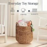 Round rattan laundry basket with inner lining and handle, large size, suitable for clothing organization. - Image 2