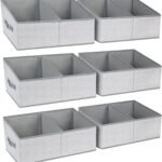 Large Closet Shelf Organizer Bins 6 Packs with Handles and Divider, Fabric Trapezoid Storage Baskets, Foldable Clothes Containers Box for Shelf, Towel, Book, Toy, Purse, Hats, Grey