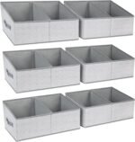 Large Closet Shelf Organizer Bins 6 Packs with Handles and Divider, Fabric Trapezoid Storage Baskets, Foldable Clothes Containers Box for Shelf, Towel, Book, Toy, Purse, Hats, Grey