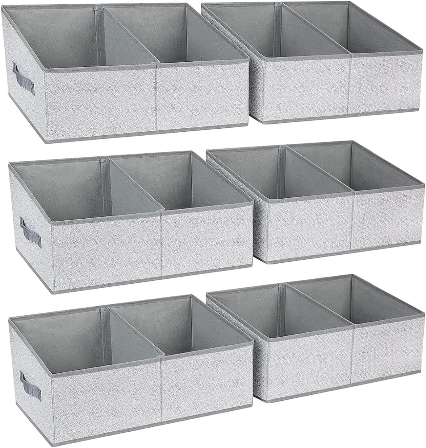 81CP83T9GRL._AC_SL1500_.jpg Large Closet Shelf Organizer Bins 6 Packs with Handles and Divider, Fabric Trapezoid Storage Baskets, Foldable Clothes Containers Box for Shelf, Towel, Book, Toy, Purse, Hats, Grey - Image 1