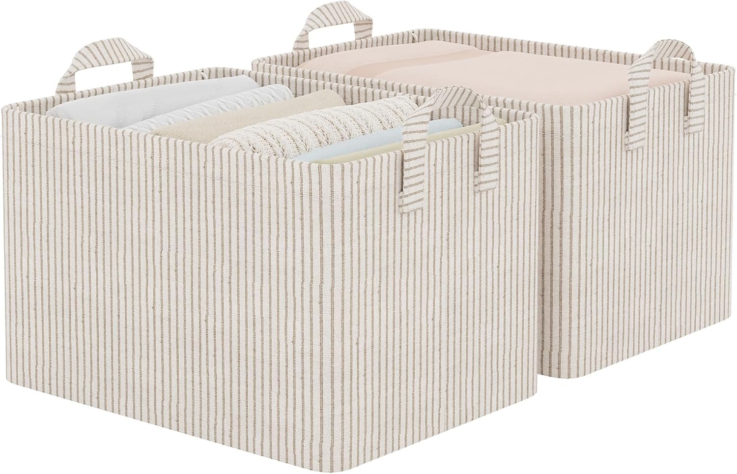 81EtFR1v9L._AC_SL1500_.jpg Fabric Storage Bins with Striped Pattern, 2-Pack - Image 1