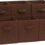 Cube Organizer Storage Bins Handles, Collapsible Fabric, Pack of 6, 10.5"x10.5"x11", Brown