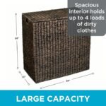 Water hyacinth woven laundry basket with divider lining, includes removable cotton inner bag and lid - Image 2