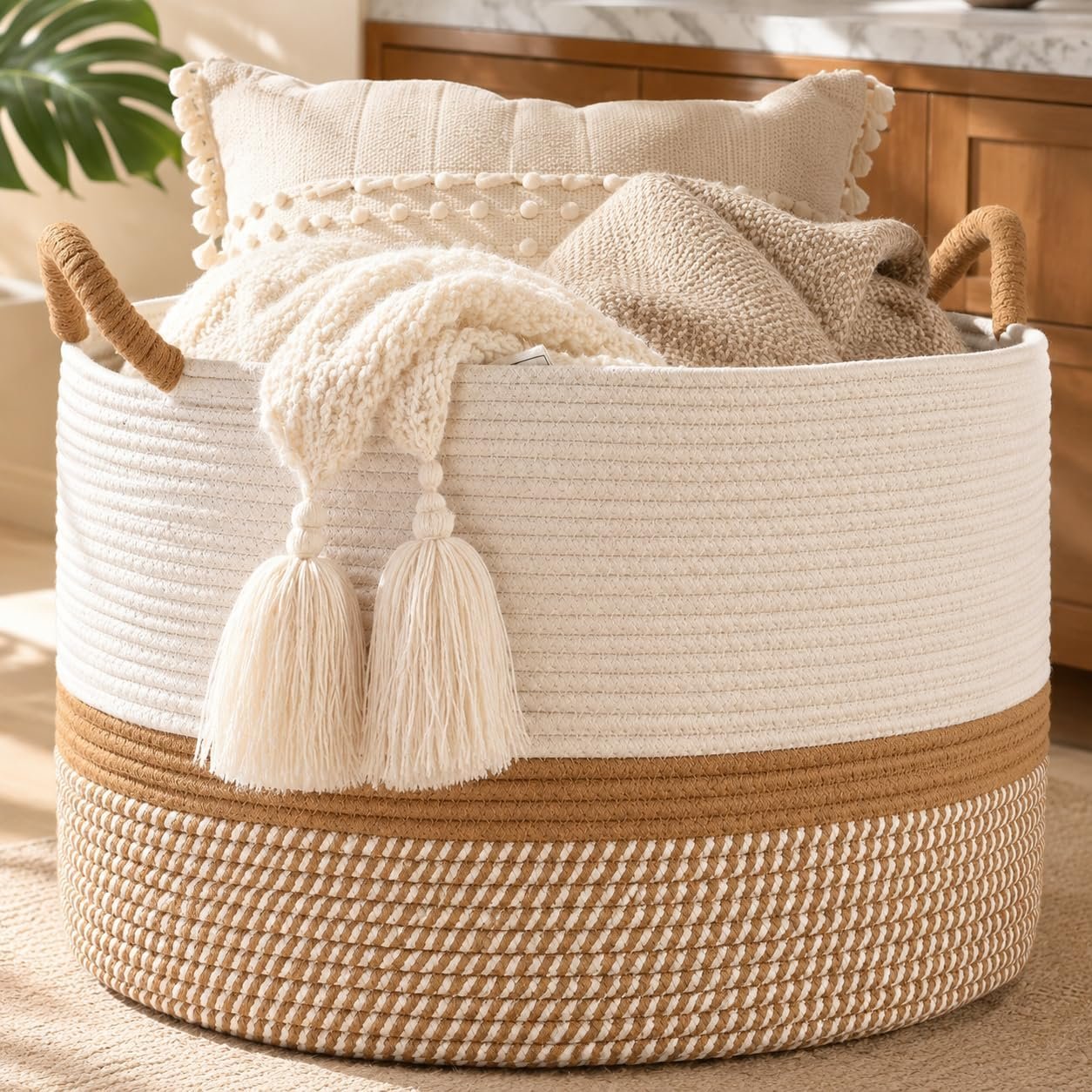 81TzmbyrnHL._AC_SL1254_.jpg Large Blanket Storage Basket with Handles - Image 1