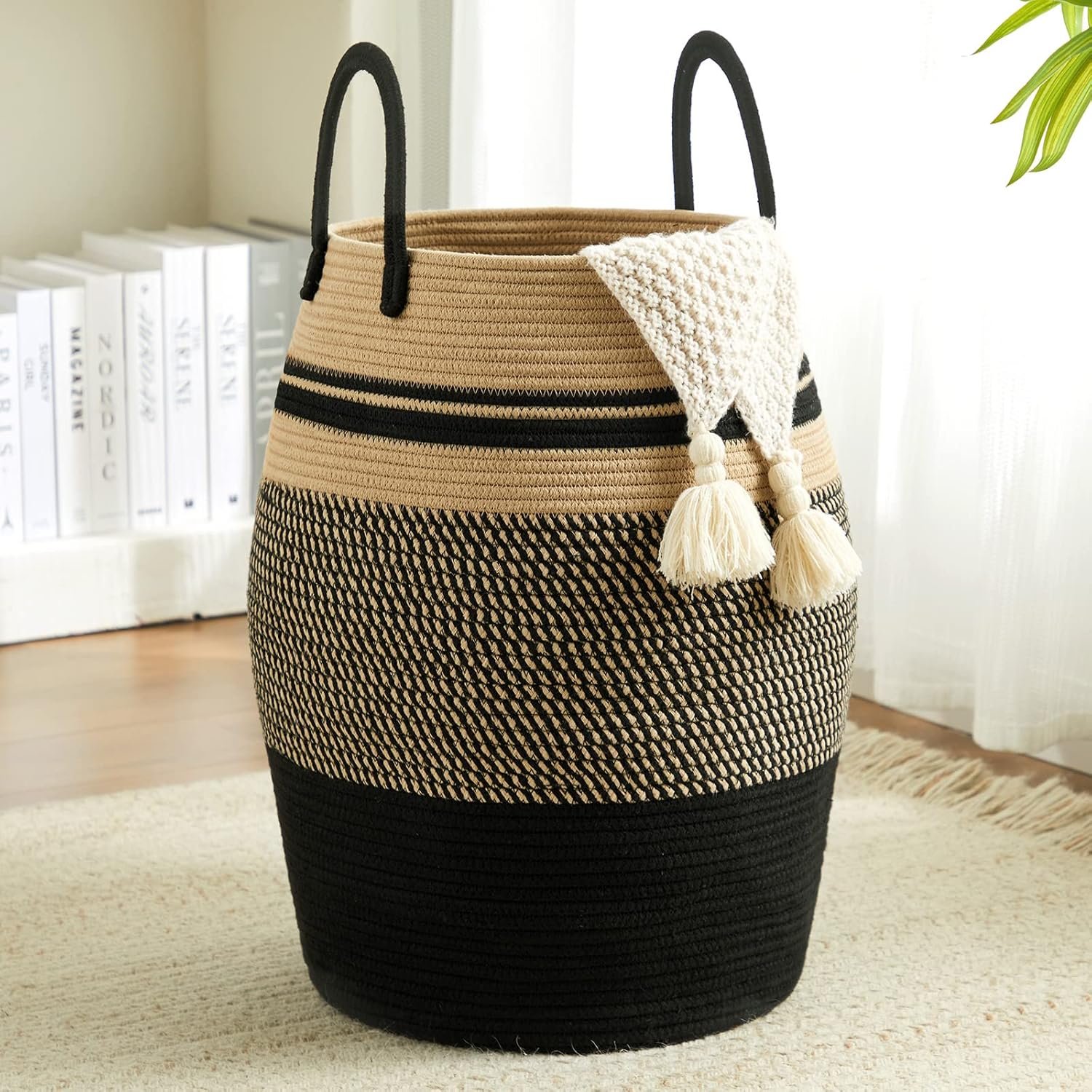 81U2eU03QwL._AC_SL1500_.jpg Extra Large 105L Woven Blanket Storage Basket - Image 1