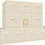 Storage Cubes, 11 Inch Collapsible Storage Bins with Handles, 10 Pack Fabric Foldable Bins for Organization, Durable Storage Bins for Closet, Shelves, Offices, Toys, 10-Pack Beige