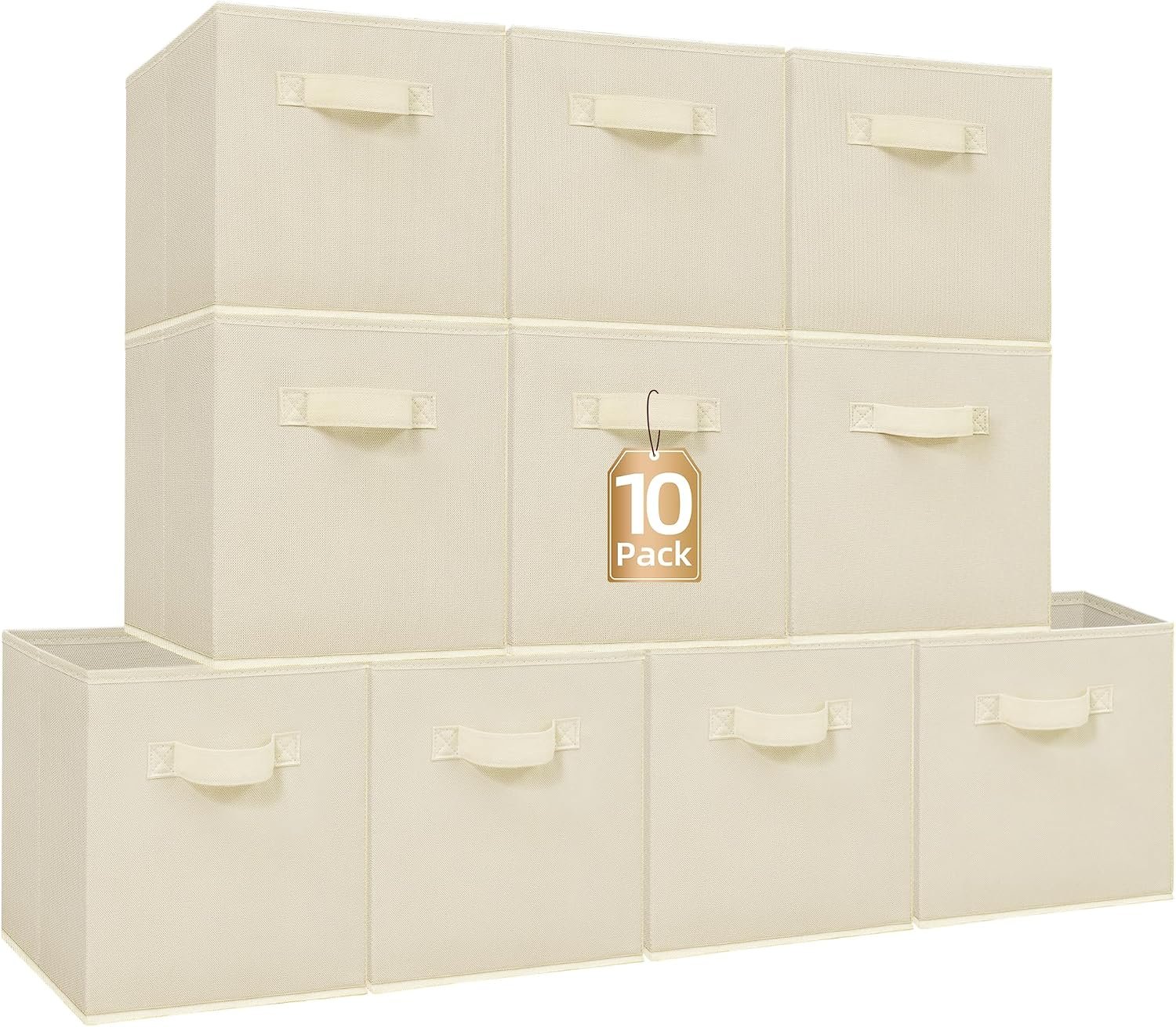 81WI7u4ViDL._AC_SL1500_.jpg Storage Cubes, 11 Inch Collapsible Storage Bins with Handles, 10 Pack Fabric Foldable Bins for Organization, Durable Storage Bins for Closet, Shelves, Offices, Toys, 10-Pack Beige - Image 1