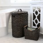 Narrow wicker storage basket, large size, suitable for magazine or small item storage, vintage walnut brown