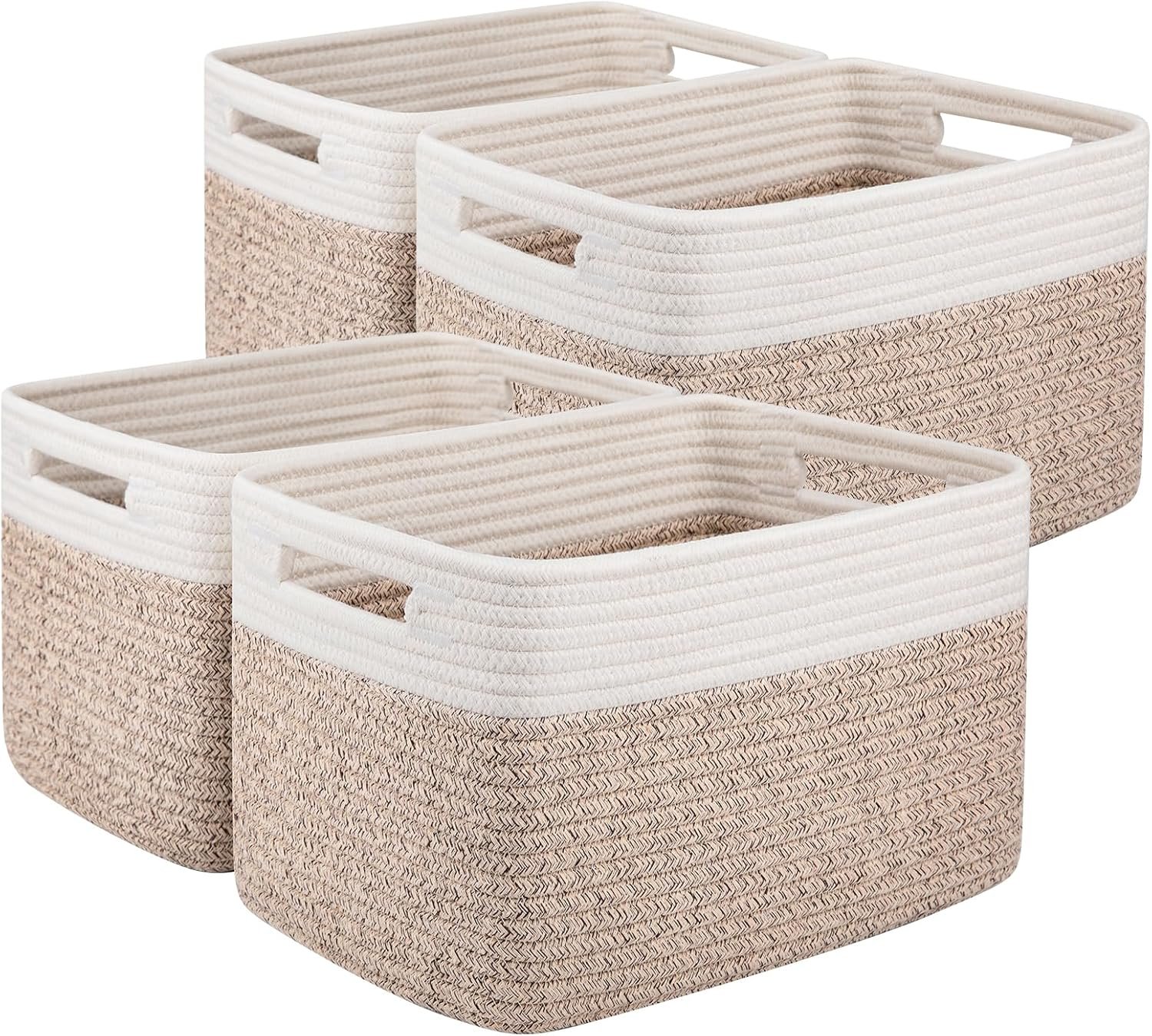 81mJkSLRRJL._AC_SL1500_.jpg Cotton Rope Storage Baskets for Shelves, 4-Pack - Image 1
