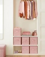 Storage Cubes, 11-Inch Non-Woven Fabric Bins with Double Handles, Set of 6, Closet Organizers for Shelves, Foldable, for Clothes, Jelly Pink - Image 2