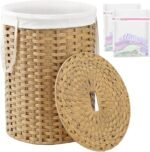 Willow laundry basket with lid, 90L capacity, with removable inner lining, suitable for bedroom and laundry room use.