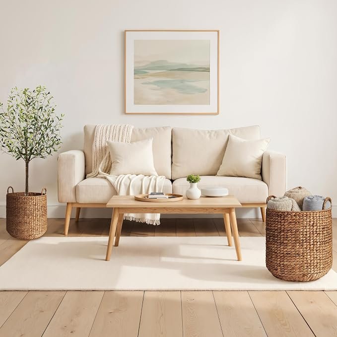 81ooLaNIdHL._AC_SX679_.jpg Round rattan laundry basket with inner lining and handle, large size, suitable for clothing organization. - Image 1