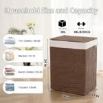 Washing and wheeled laundry basket with lid, 160L, three-section design, synthetic rattan appearance, suitable for bedroom storage. - Image 2